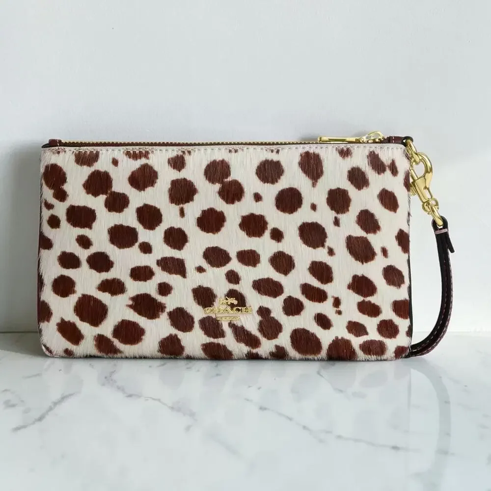 Coach Ashton Wristlet In Haircalf Gold/Dark Brown Chalk Cheetah Print CEN13 NWT